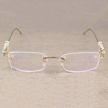 Vintage Leopard Rimless Jasno Očala Kamen Pregleden Očal Okvir Luksuzni Očala Moške Dodatki Oculos Očala 6384