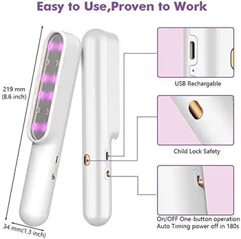 ZK20 Prenosni UV Sanitizer 7W UV Svetlobo Palico UV Svetilka UV Palico Hand Sanitizer USB Polnjenje(Sterilizacija Stopnja 99.9%)