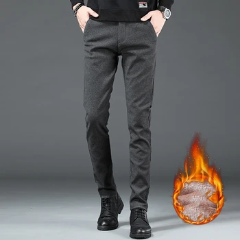 High-end blagovno znamko moške hlače priložnostno Stretch brušena mladi priljubljena ravne noge hlače Plišastih klasičnih poslovnih barva hlače