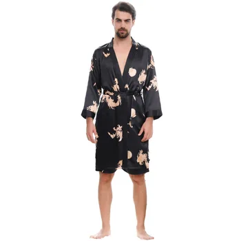 5XL 4XL Oversize Moške Nightgowns Nastavite Imitacije Svile Kimono Pajama Moške Seksi Haljo Saten kopalni plašč Doma Žensk Noč Obleke Set