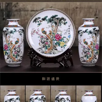 1 Nastavite Sodobni Kitajski Jingdezhen Namizni Okras Cvet Vazo in Ploščo z Stander Keramične Vaze Dekoracijo Porcelanasta Vaza