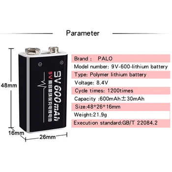 PALO 9v litij-ionske polnilne baterije 9V 6f22 Li-ionska baterija+9V polnilne baterije, polnilnik 5 reži usb 9V 6f22 polnilnik