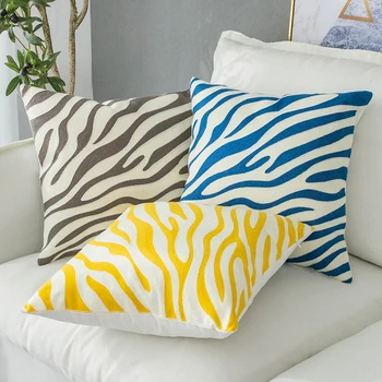 45x45cm Blazine Pokrov Sivo Rumeno Modro Blazino Kritje Zebra Vzorec Mehko Udobno Polno Emboridery Doma Dekoracijo za dnevno sobo