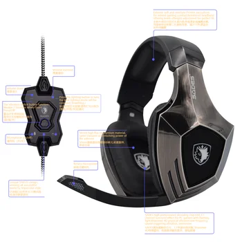 SADES A60 Igra Slušalke 7.1 Surround Sound Pro Gaming Slušalke Igralec Vibracije Funkcija Slušalk Slušalke z Mikrofonom za PC Igre