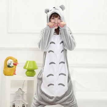 Živali Kigurumi Totoro Kostum za Odrasle Dekle otroci Onesie Flanela Halloween Ženske Anime Jumpsuit Prikrivanje Onepiece Obleko
