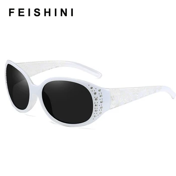 FEISHINI Plastičnih Polaroid UV400 sončna Očala Ženske Ovalne blagovne Znamke Seksi Kristalno Trendy Black Ženske Retro Očala Polarizirana Vožnje