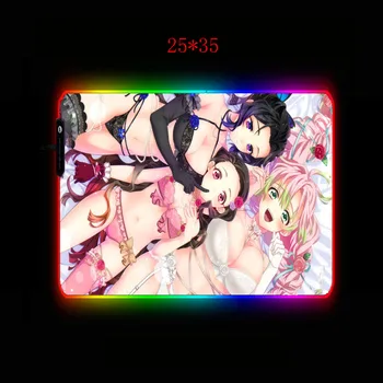 RGB Mouse Pad Seksi Dekle Anime Demon Slayer Kimetsu Ne Yaiba Led Mousepad z Ozadja za Tipkovnico Desk Mat Mause