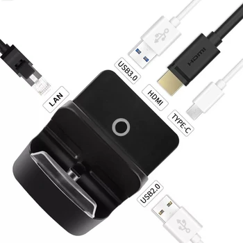 Gostitelj TV HDMI/RJ45 LAN/Tip C/USB 2.0 Nastavljiv Nosilec za Polnjenje Dock Prenosno Omrežno Kartico, ki je Osnova za Nintendo Stikalo