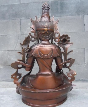 12 Inch Kitajski rdeči bron vklesan zelena Tara kipi bude,