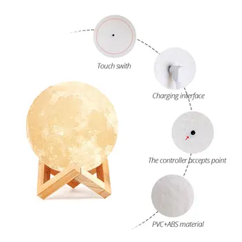 Akumulatorska 3D Tiskanja Luna namizne Svetilke Božič 16 Barv Noč Touch Kontrole Novost Spalnica Namizno Luč Za Otroka, Otrok Darila