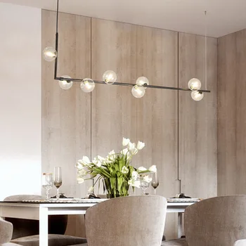 Sodobno minimalistično lestenec luči za kuhinjo, bar tabela dolg lestenec led design black mansarda stekleno kroglo, ki visi luç