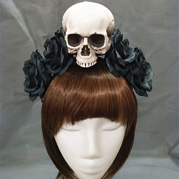 Ročno Črna Čarovnica Lobanje Dvignila Glavo Hairband Opremo Demon Zla Gothic Lolita Cosplay Halloween Pokrivala Prop