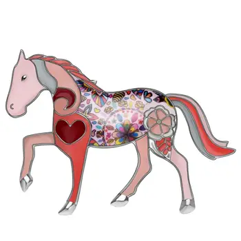 Bonsny Zlitine Emajl Cvetlični Pisane Konj Broške Oblačila Šal Pin Anime Živali Nakit Za Ženske Dekle Teen Darilo 2019 Nova Moda