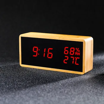 Digitalna Ura LED Desk Clock Temperature in vlage Alarm Watch Bambusa Zvok Nadzora Quartz Spalnico, dnevno Sobo, Moderno