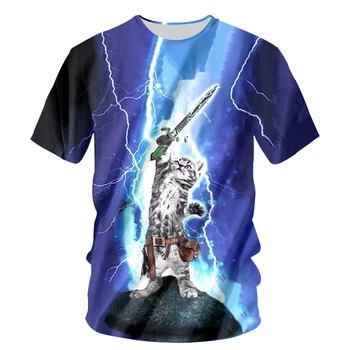 Moda Smešno T-shirt Moški Majica 3D Thunder Mačka Igranje Flash Električne energije Tiskanja Tshirt Unisex Športna Srajca Homme Tee Vrhovi 6XL