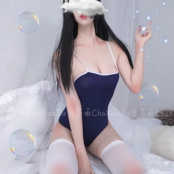 Japonski Lolita Kopalke Sukumizu Šoli Cosplay Mednožje Seksi Žensk Ramenski Pas Erotično Perilo, Obleka, Catsuit Jumpsuit