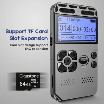 Strokovno Mini Digital Voice Avdio Snemalnik Smart Sound Control za Zmanjšanje Hrupa HD HIFI Glasbe MP3 Predvajalnik TF Kartice 64 G Razširi
