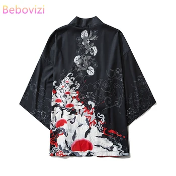 17 Slog Tiger Tiskanja Črno in Moški Ženske Harajuku Japonski Modni Kimono Jopico Bluzo Haori Obi Azijskih Oblačila Samurai