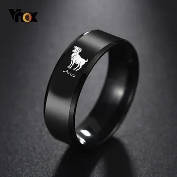 Vnox 12 Horoskop Gravirano, Črne Nerjaveče Jeklo, Obroči za Moške 8 mm Klasičen Moški Poročni prstan Dvanajst Constellation Zavezništvo