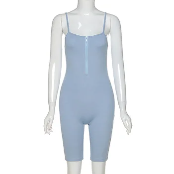 BOOFEENAA Rebraste Plesti Priložnostne igralne obleke Ženske Trdna Sprednji Zip Bodycon Jumpsuit Poletje 2020 Seksi Enem Kosu Jumpsuits C66-AZ85