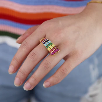 Multicolor krog CZ bar oblikovan obroči za dekleta, ženske mavrica občutljivo zlato nakit, ki je napolnjena na debelo tovarne ženske prst obroči