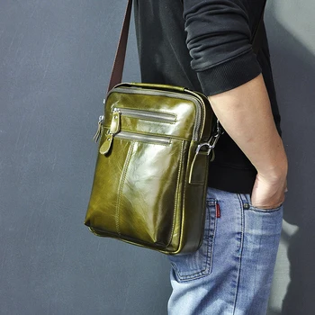 Kakovostno Originalno Usnje Moški Priložnostne Ramenski Messenger bag Green Moda Cross-body Bag 10