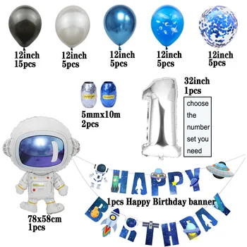 Zunanji Prostor Stranka 1 2 3 4 5 6 7 8 9 Let, Rojstni Dan Okraski Otroci Happy Birthday Banner Astronavt Balon Baby Tuš Baloni