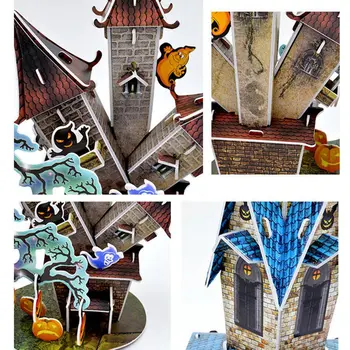 3D DIY Puzzle Božično noč Čarovnic Darilo Bučna Luči Hiša, Grad, Gradbena Knjiga Model Otroke Zbiranje Igrač