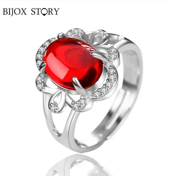 BIJOX ZGODBA letnik 925 sterling srebrni prstan z ovalno oblikovan smaragdno ruby fine nakit prstani za ženske svate nastavljiv