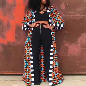 Ženske Dolg Jarek Plašč Moda Afriški Stil Ulične Prevelik Jopico Pomlad Jesen Oblačil Vintage Cvjetnim Tiskanja Outwear