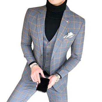 Nov Slog Obleko Moške, Slim Fit v korejskem slogu Lep Angliji Mladi Priložnostne Tri-delni Set, 3 Kos Obleke, Moške