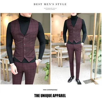 Nov Slog Obleko Moške, Slim Fit v korejskem slogu Lep Angliji Mladi Priložnostne Tri-delni Set, 3 Kos Obleke, Moške