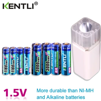 KENTLI 8pcs 1,5 v aa bateriji aaa Polnilne Li-ion Li-polymer baterija Litij - + 4 reže AA AAA litij-li-ionska Smart Polnilec