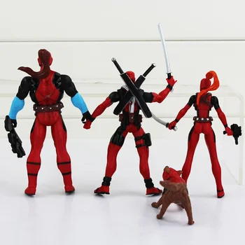 4pcs/Veliko Možje X Slika Igrača Deadpool Zbora Z Orožjem Lady Deadpool Volk Živali Model Lutka za Otroke