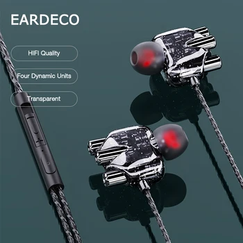 EARDECO Pregleden Quad-core V uho Žične Slušalke 3.5 mm Telefon Ušesnih Čepkov Mobilne Slušalke Z Mikrofon Stereo Slušalke