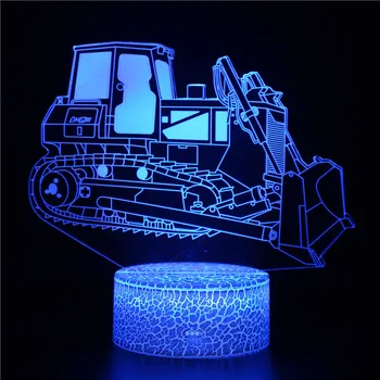 3D Noč Svetlobe Kul Buldožer Tovornjak Kopač Avto, Traktor Vozil LED Nočna Lučka za Otroke Tabela Dekorativne Svetilke Otroke Darila