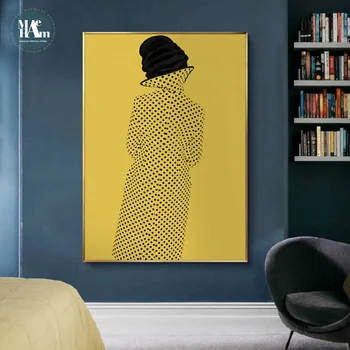 Modna sodobni lik nosi klobuk Wall Art Platno Slikarstvo Abstraktna Umetnost Plakatov, Tiskanje Stenske Slike za Dnevna Soba Dekor