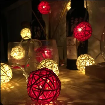 Bela Rdeča Rattan žogo niz LED luči 1,5 m 10LED baterije počitnice dekoracijo Božič, notranja zunanja Novo Leto