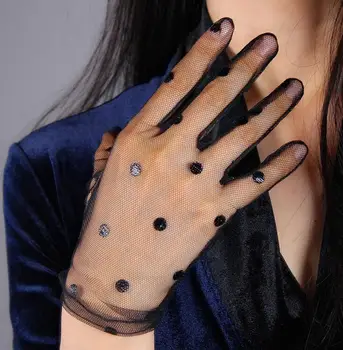 Ženske seksi prozorni dot tiskanja beli očesa rokavice ženske poletje zaščito pred soncem klub stranka ples rokavice R1908