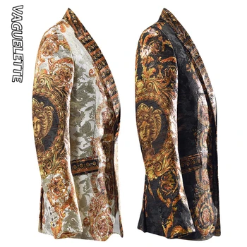 VAGUELETTE Črno-Zlati Mens Jopiči Luksuzne blagovne Znamke Italija Slog Fazi Kostume Za Pevce Mens Jopič Natisnjeni Suknjič Coats