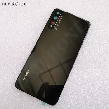 Novo Za Huawei Nova 5/5 Pro 3D Kaljenega Stekla Nazaj Kritje Rezervnih Delov Hrbtni Pokrovček Baterije Vrata Stanovanja + Flash pokrov + objektiv kamere