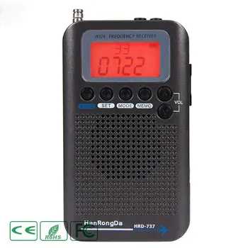 HRD-737 Sivo Prenosni Radio, Visoko Občutljivost in Temno FM / AM / SW / CB / Zrak / VHF Stereo-Sprejemnik, Radio z Budilko