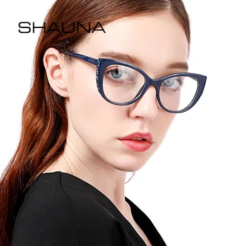 SHAUNA Anti-Modra Svetloba Pomladi Tečaj Luksuzni Kristalno Dekoracijo Mačka Oči Očala Okvir Ženske Smolo Objektiv Optični Očala