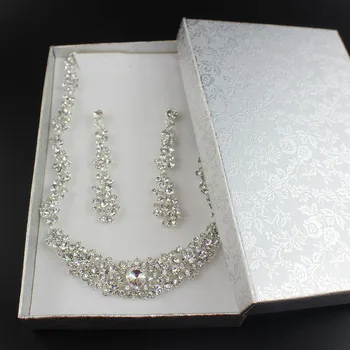 Jiayijiaduo Poročni nakit kompleti za ženske Dolge uhane Poroko accessorie afriške kroglice srebrne barve kristalov Ogrlica polje darilo