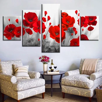 5 Kosov Romantično Maka Slike Rdeče Rože Plakat Platno Tiskane Slike Steno Dnevne Sobe Umetnost Brez Okvirjev Modularni Doma