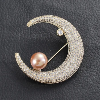 Crescent Moon Broška Pin Luksuzni Nosorogovo Pearl Broške za Ženske Dekle Broach Vintage Stilu Art Deco broche femme bijoux