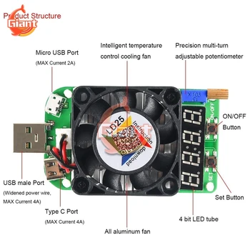 LD25 LD35 Digitalni Voltmeter Ampermeter USB Elektronski Obremenitve Upor Tester Praznjenje Baterije Nastavljiva Toka in Napetosti Meter