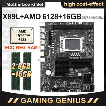JINGSHA AMD X89 G34 Vtičnico matični plošči nastavite z AMD Opteron 6128 cpu in 2*8GB 1600MHZ DDR3 ECC REG Pomnilnik
