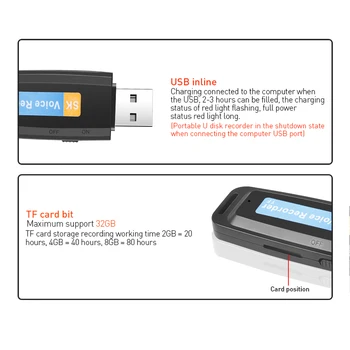 U-Disk, Digital Audio Snemalnik TF Flash Card USB Snemalnik Pen Mini Dictaphone Strokovno Tipko za Snemanje do 32GB