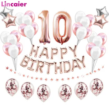 38pcs Število 10 Folija Baloni 10 Let Happy Birthday Party Okraski Deset 10. Fant Dekle Deseto Obletnico Supplie